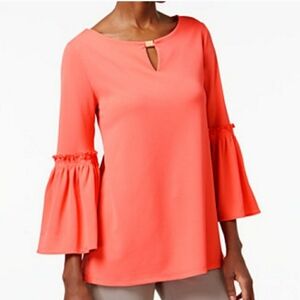 Calvin Klein Bell Sleeve Blouse Top Coral Size Large